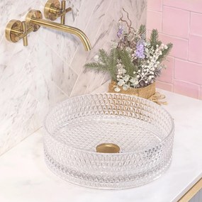 Rea Cristal, sklenené umývadlo na dosku 36x36 cm, číra, REA-U9670