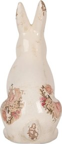 Béžová keramická dekorácia králik s ružami Rosien M - 13*10*21 cm