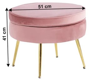 Luxusný taburet, ružová Velvet látka/chróm zlatý, Art-deco, NOBLIN TYP 1