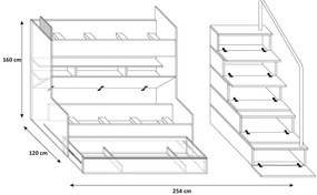 DETSKÁ POSCHODOVÁ POSTEĽ KLARA + SCHODY + POLICE SKRINKY BIELO / ČIERNA
