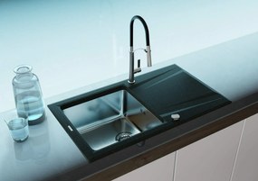 Deante Prime, granitovo-nerezový drez 860x500x220 mm, 3,5" + priestorovo úsporný sifón, 1-komorový, grafitová metalíza, ZSR_G113
