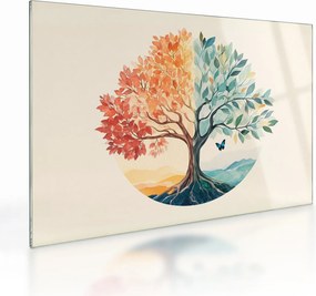 Sklenený obraz – Duálny strom s motýľom (70x50 cm)