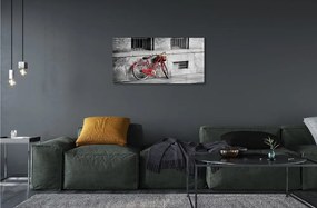 Obraz na skle Červené koleso s košíkom 100x50 cm