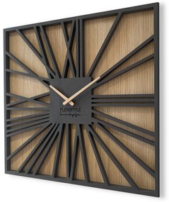 Fenomenálne hranaté hodiny v kombinácií dreva a luxusnej čiernej farby 50 cm
