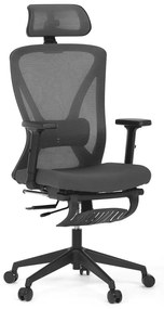 Ergonomická kancelárska stolička ZANE s podnožkou — sieťovina/látka, sivá