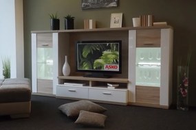 Obývacia stena Caracas Media, dub/biely lesk, s osvetlením