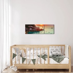 Obraz nádhernej pláže (s hodinami) (90x30 cm)