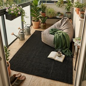 Hanse Home, Kusový koberec Bouclé Jute 105976 Black, 60x90, čierna, chodba / predsieň