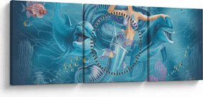 Obraz - Morská víla s delfínmi (s hodinami) (90x30 cm)