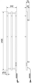 Mexen Pino, elektrické vykurovacie teleso s vešiakmi na uteráky 1405x242 mm, 200 W, čierna, W301-1405-242-00-70