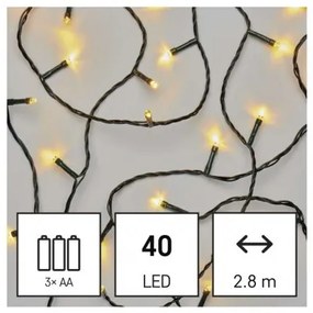 LED vianočná reťaz, 2,8 m, 3x AA, vonkajšia aj vnútorná, teplá biela, časovač