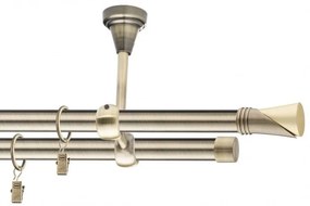 Dekorstudio Stropná mosadzná dvojradová garniža VEGA 19mm Dĺžka: 480cm, Typ uchytenia: Držiak dvojitý modern, Typ príslušenstva: Krúžky tiché so štipcami