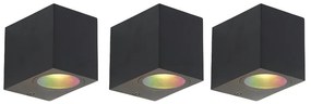 Sada 3 inteligentných nástenných svietidiel čierna GU10 50mm IP44 - Baleno