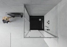 Mexen Rio, štvorcový sprchovací kút s posuvnými dverami 80(dvere) x 80(dvere) x 190 cm, 6mm sklo námraza, chrómový profil + čierna sprchová vanička SLIM, 860-080-080-01-30-4070
