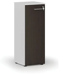 Nízka kancelárska skriňa s dverami PRIMO WHITE, 1087 x 400 x 420 mm, biela/wenge
