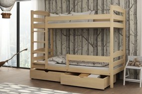Detská poschodová posteľ z masívu borovice KAJETÁN so šuplíkmi - 200x90 cm - PRÍRODNÁ BOROVICA