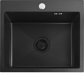 Rea Leo, 1-komorový oceľový drez 500x450x185 mm, čierna matná, ZLE-06005