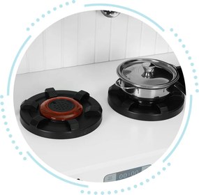 ECOTOYS Drevená kuchynka pre deti s rúrou, mikrovlnkou, 2 horákmi a 5 kovovými doplnkami