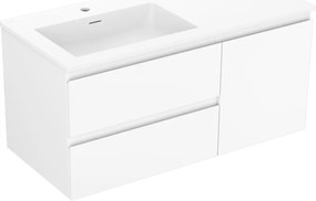 Mexen Orio, kúpeľňová skrinka 100 cm s ľavým umývadlom Otis, 2S, 1D, biela matná, 91A13-10047-3-BBFFF01-W18L01