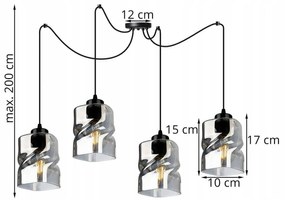 Závesné svietidlo NIKI SPIDER, 4x sklenené tienidlo (mix 3 farieb)