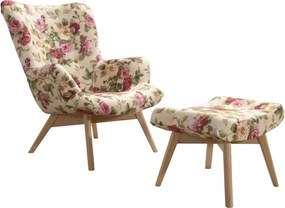 Kreslo Picolo s podnožkou, květy / prirodny (AN 2108)
