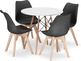 Jedálenská zostava TODI 80cm okrúhly stolový set biely a 4 stoličky MARK čierne - ZADARMO 2 stoličky MARK čierne v cene setu