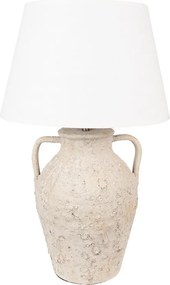 Béžová terakotová stolná lampa Teracci s bielym tienidlom - Ø 40*65 cm