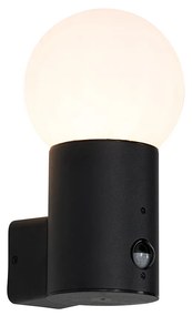 Vonkajšia nástenná lampa čierna s opálovým sklom s pohybovým senzorom - Huma