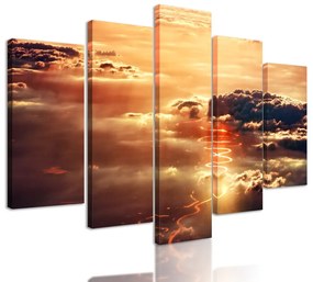 5-dielny obraz západ slnka za oblakmi