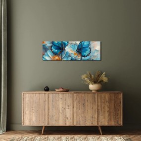 Obraz - Modrí motýle (s hodinami) (90x30 cm)