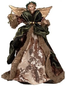 Anjel v ozdobných hnedých šatách na špičku stromčeka Angel Chris - 16*10*28 cm