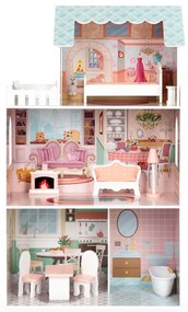 Drevený domček pre bábiky ECOTOYS: BARBIE s nábytkom ružový