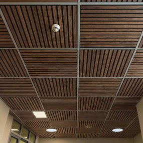 Drevený akustický panel pre stropnú rastrovú konštrukciu, 595 x 595 mm, B2BP007, balenie 4 ks, orech