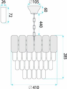 Toolight Toolight, krištáľová závesná lampa Ø40 cm, 5×E14, SWE099-CP, zlatá lesklá, OSW-30222