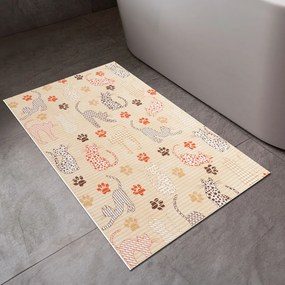 Kúpeľňová penová rohož / predložka PRO-105 Mačky a labky na béžovom - metráž šírka 65 cm