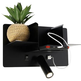 Moderná nástenná lampa čierna vrátane LED s USB - Thijs