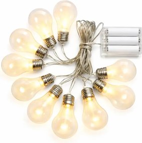 DECOLED Batériové LED párty svetlá 5 m, 10 teplých bielych LED diód, priehľadné žiarovky, transparentné, 3× AA, IP20 vnútorné