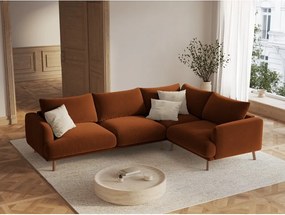 Zamatová rohová pohovka v terakotovej farbe (pravý roh/do L) Naomi – Micadoni