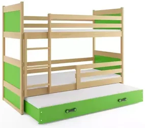3-lôžková poschodová posteľ RICO so zásuvkou, prírodná/zelená