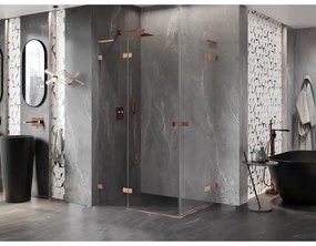 Mexen Lunar, L Duo výklopný sprchový kút 90 x 75 cm, 8mm číre sklo, profil medená matná, 834L-090-075P-65-00
