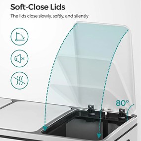 Kuchynský odpadkový kôš, 3 x 18 L, pedálový s 3 priehradkami, biely