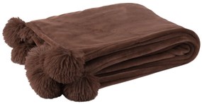 Hnedá deka s bambulkama - 170 * 130 * 1 cm