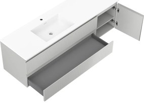 Mexen Rivel, kúpeľňová skrinka 160 cm s ľavým umývadlom Otis, 2S, 1D, drážkovaná, sivá matná/biela matná - 91A23-16047-3-BBFFF62-W18L01