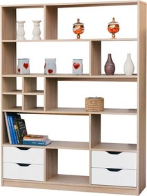 Regál / knižnica Sten 2, dub sonoma/biela