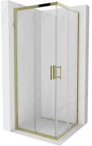 Mexen Rio, štvorcový sprchovací kút s posuvnými dverami 80(dvere) x 80(dvere) x 190 cm, 6mm číre sklo, zlatý profil, 860-080-080-50-00