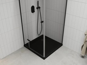Mexen Roma, sprchovací kút s 1-krídlovými dverami 80 (dvere) x 80 (stena) cm, 6mm číre sklo, čierny profil, slim sprchová vanička 5cm čierna s čiernym sifónom, 854-080-080-70-00-4070B