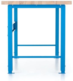 Výškovo nastaviteľný dielenský stôl Basic s čelnou doskou 200 x 80 cm, modrá