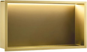 Rea Vstavaná kúpeľňová polica s LED osvetlením 60x30 cm, kartáčovaná zlatá