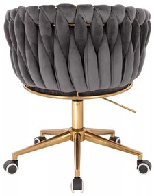 LuxuryForm DESIGN Kreslo NORDEN VELUR na zlatej podstave s kolieskami - tmavo šedé