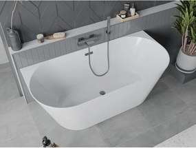 Mexen Oval Slim, voľne stojaca vaňa ku stene 170 x 80 cm, biela lesklá, grafitová prepad, 52661708000-66